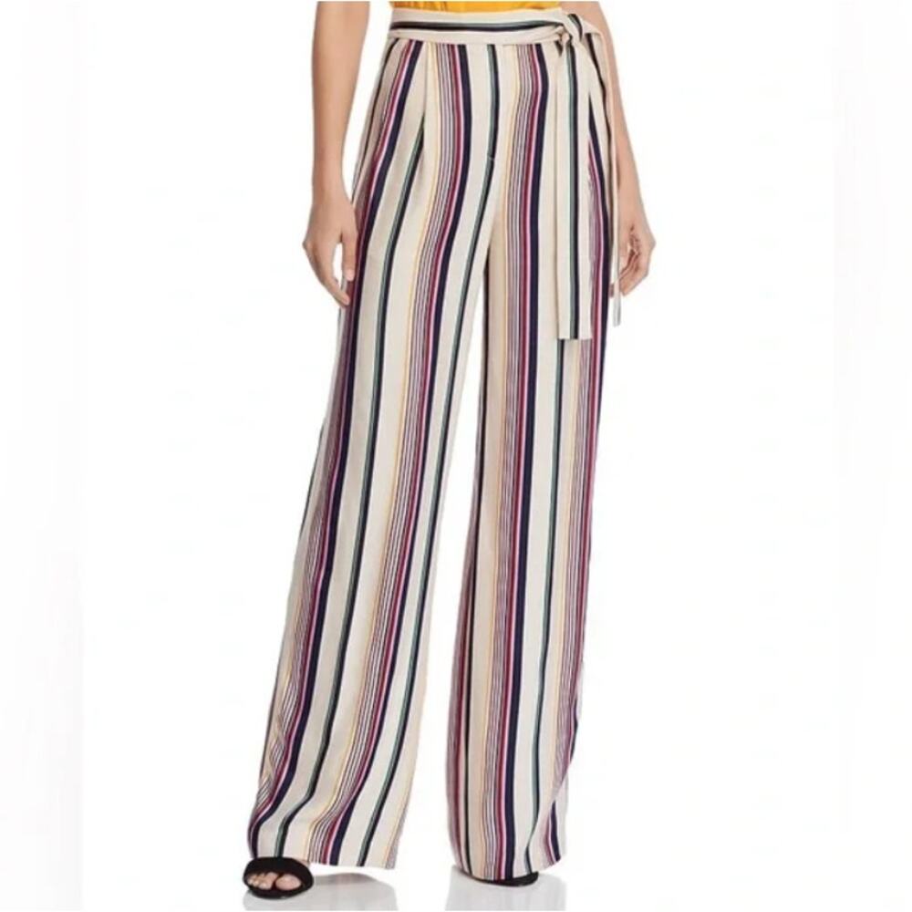 Karen Millen‎ Women’s High Waisted Wide Leg Striped Tie Waist Pants Size 8 Multi